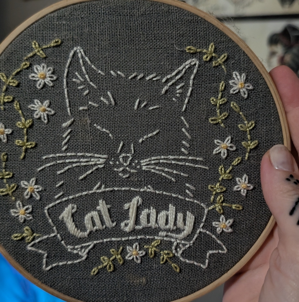 Gray Cat Embroidery Hoop Art